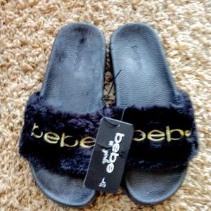Bebe Girls 💘 Faux Fur Black Slides